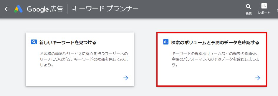 検索のボリュームと予測のデータを確認する